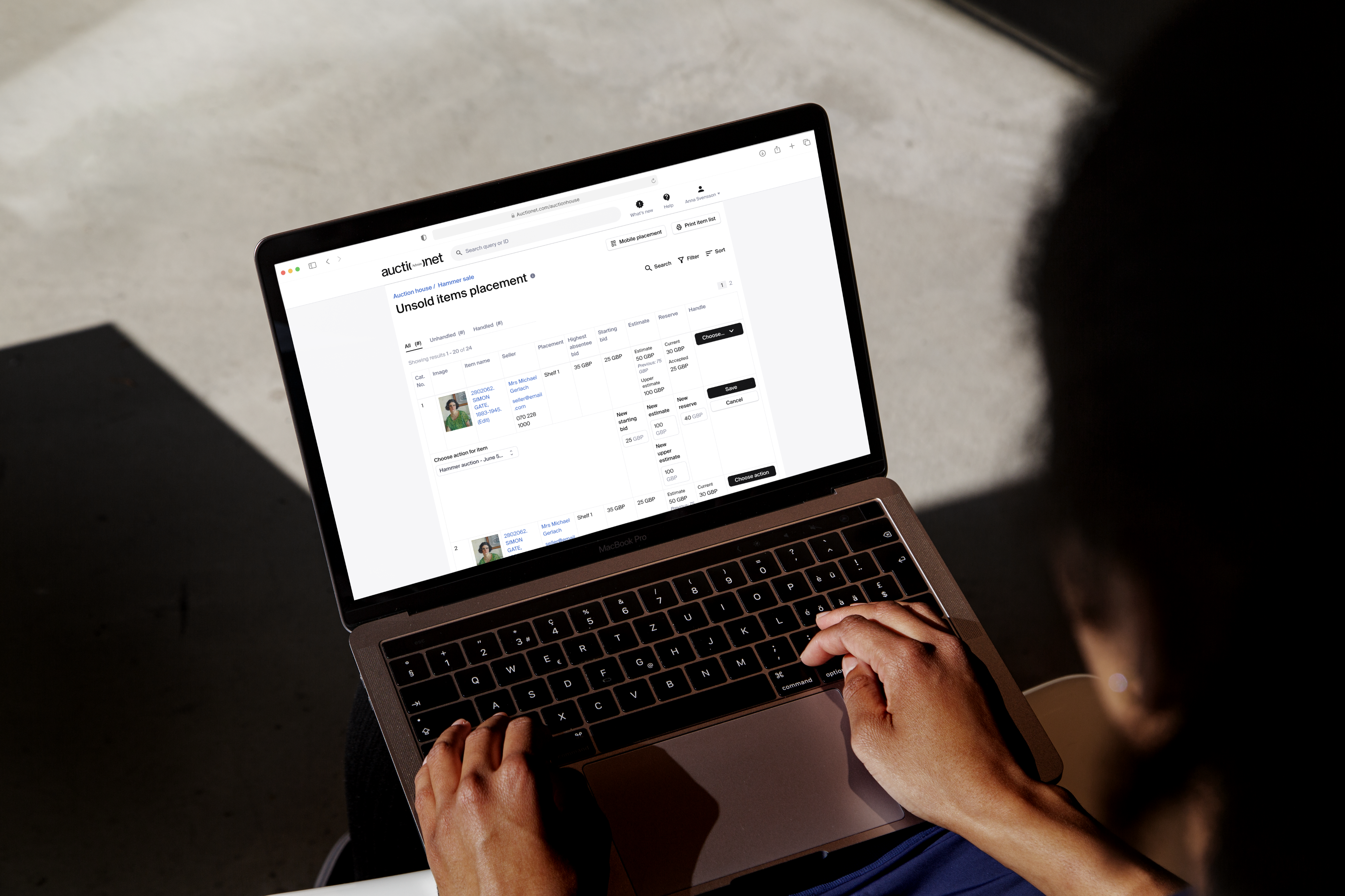 Auctionet Web UI On Laptop