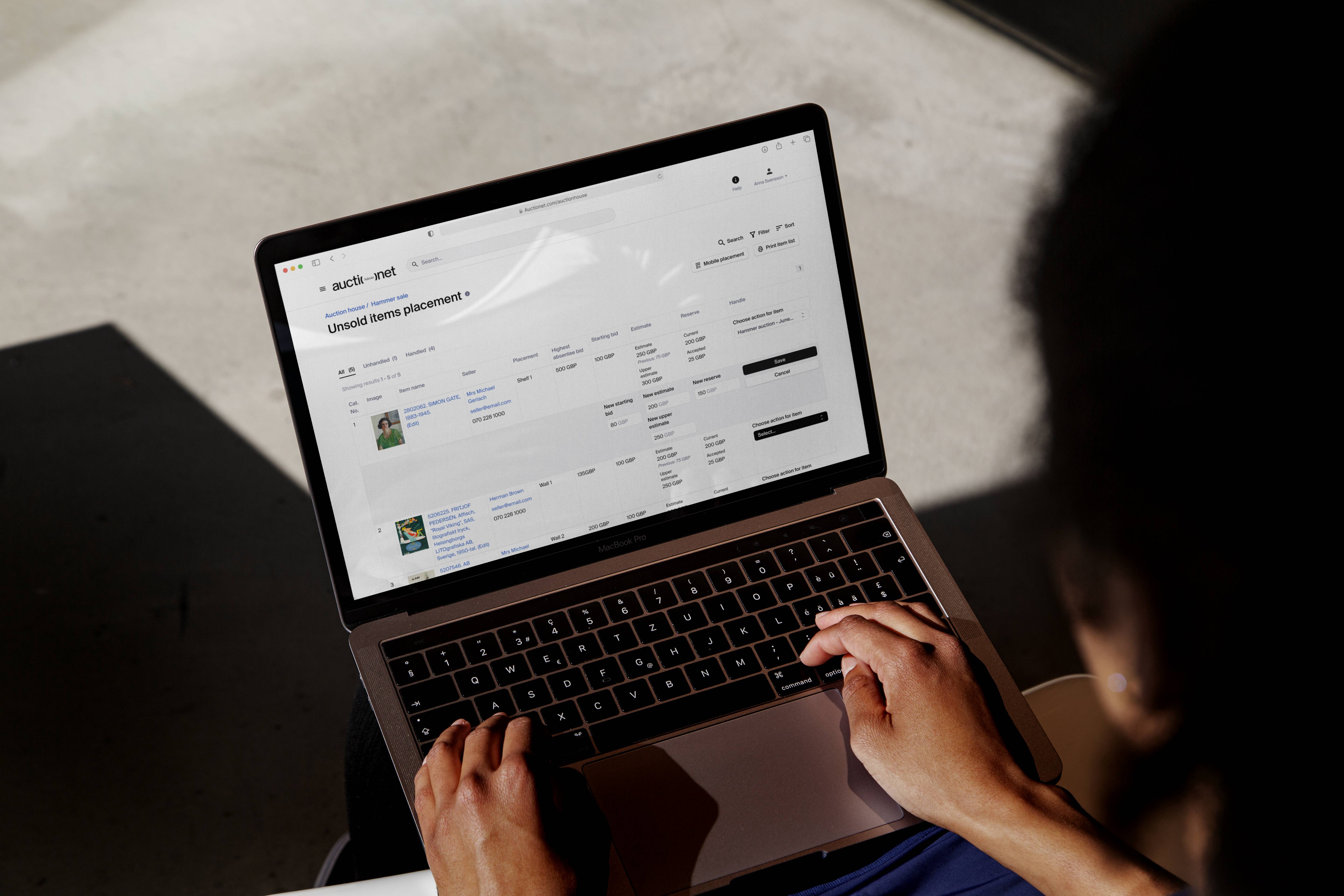 Auctionet Web UI On Laptop